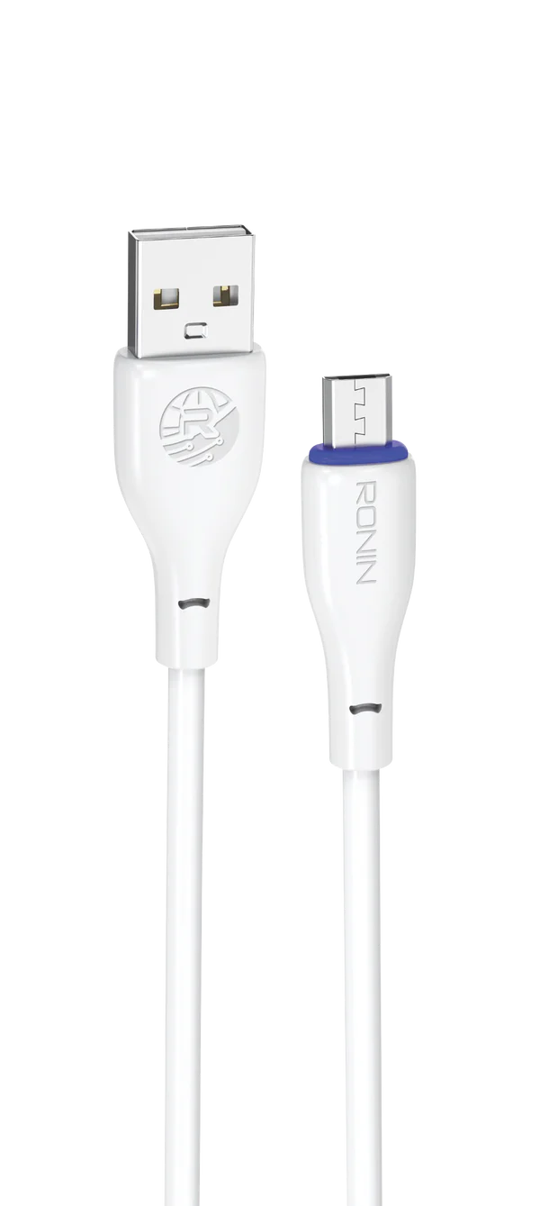 Ronin R-340 Micro USB Cable in white color, 1 meter length with 2.4A fast charging support