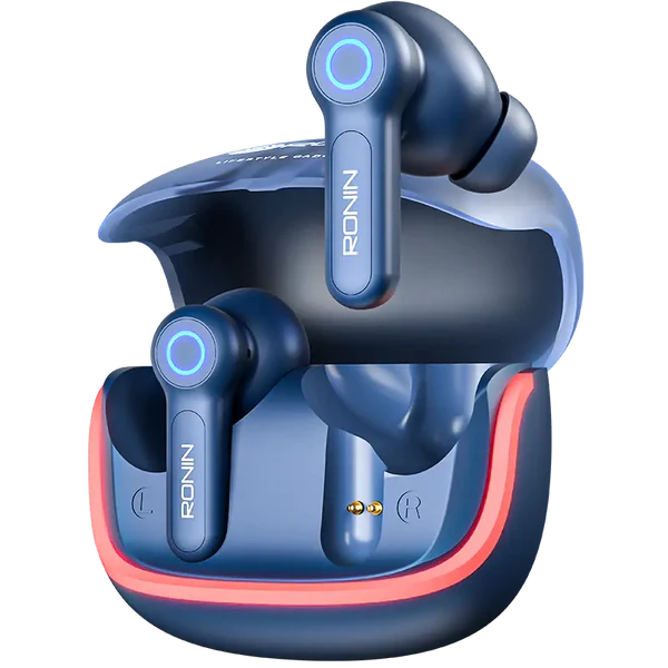 Ronin R-7015 Gaming Earbuds Blue Front View – Premium Gaming Design