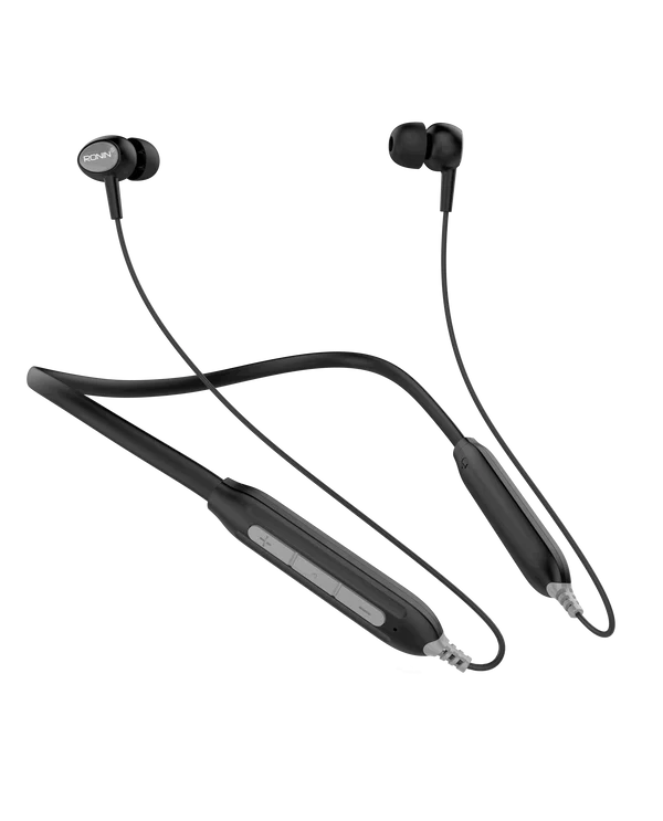 Ronin R-970 Wireless Neckband Grey — Front View, Flexible Collar Design