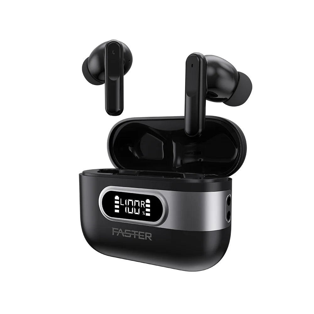 Alt: Slick X Black Wireless Earbuds with Charging Case Open